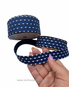 FITA SINIMBU AZUL MARINHO COM PESPONTO BRANCO COM 5 METROS - Sonhos da Lorena