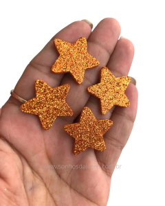 APLIQUE ESTRELA EVA COM GLITER LARANJA P COM 04 UNIDADES TAMANHO 2,5CM X 2,5CM - comprar online