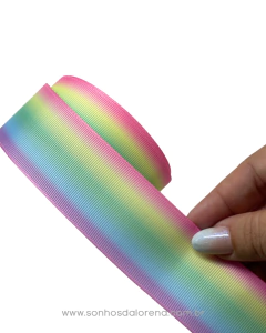 FITA GORGURÃO ESTAMPADA DEGRADÊ ARCO-IRIS COM 3 METROS - Sonhos da Lorena