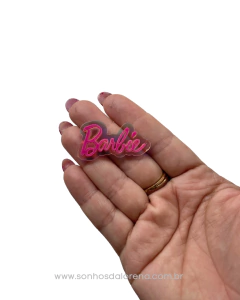 NOME BARBIE EM ACRILICO ROSA PINK E BASE HOLOGRAFICA 4X2,3CM (2 UNIDADES) - comprar online