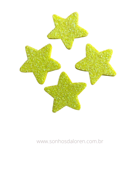 APLIQUE ESTRELA EVA COM GLITER AMARELA P COM 04 UNIDADES TAMANHO 2,5CM X 2,5CM