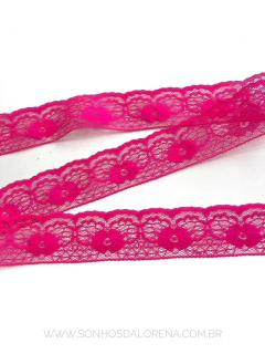 FITA RENDA RÍGIDA ROSA NEON DE 37MM COM 2 METROS