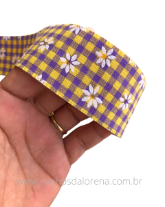 FITA XADREZ AMARELA E ROXA COM MARGARIDA DE 38MM POR METRO - comprar online