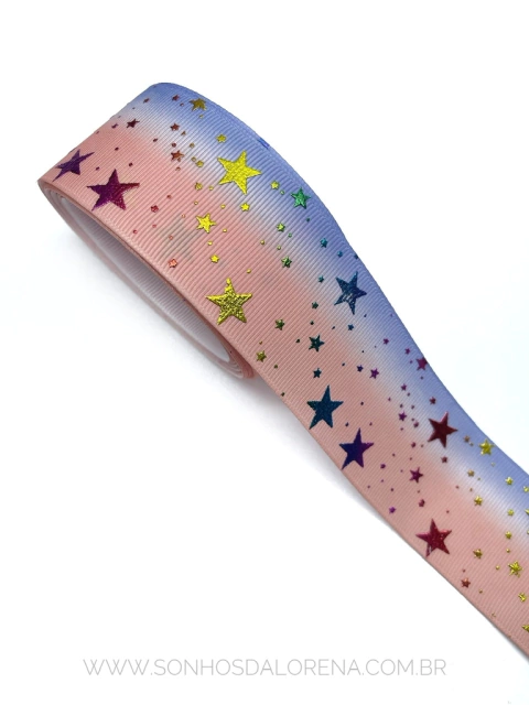 FITA GORGURÃO IMPORTADA 38MM SALMÃO COM ESTRELAS 3 METROS