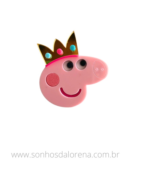 APLIQUE ACRILICO PEPPA PIG ROSTO COM COROA 4CM UNIDADE
