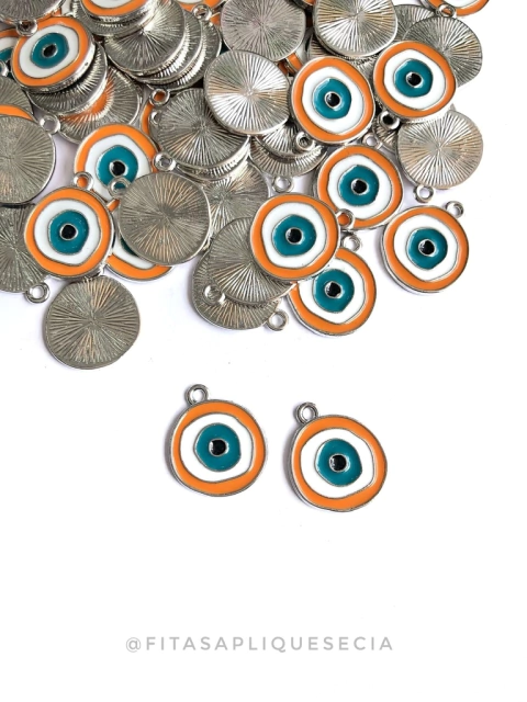 PINGENTE OLHO GREGO G 20MM PRATA COM BORDA LARANJA UNIDADE