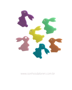 PINGENTE ACRILICO COELHO CORES DIVERSAS 1,5CM X 1,5CM KIT COM 06 UNIDADES