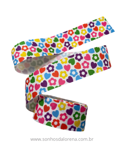 FITA GORGURÃO ESTAMPADA VERÃO FLORAL COM 3 METROS (38MM)