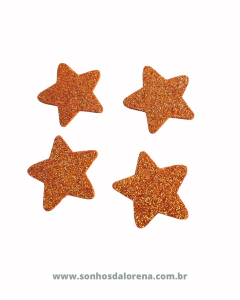 APLIQUE ESTRELA EVA COM GLITER LARANJA M COM 04 UNIDADES TAMANHO 4CM X 4CM