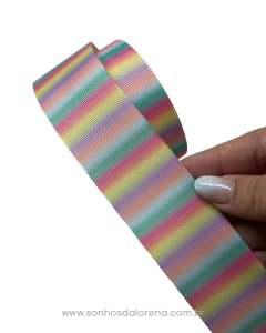 FITA GORGURÃO ESTAMPADA DEGRADÊ LISTRADO COM 3 METROS - Sonhos da Lorena