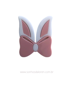 APLIQUE ACRILICO ORELHA DO COELHO COM LAÇO ROSA BÊBÊ 3,8CM X 4,5CM UNIDADE