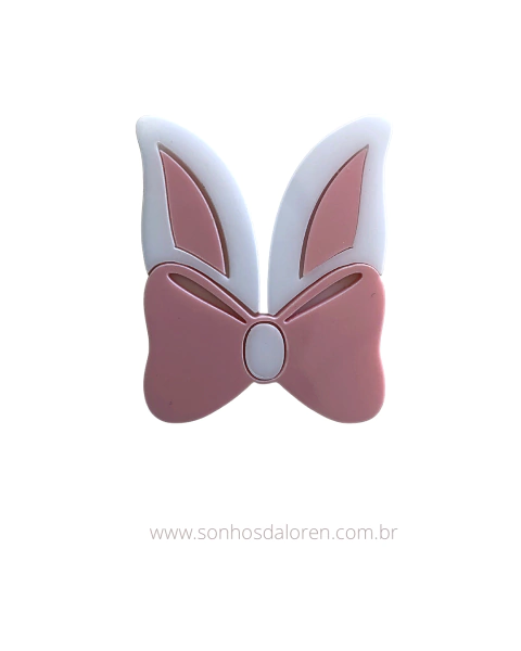 APLIQUE ACRILICO ORELHA DO COELHO COM LAÇO ROSA BÊBÊ 3,8CM X 4,5CM UNIDADE