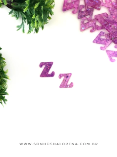 APLIQUE DE RESINA LETRAS Z ROXO COM CONFETES KIT COM 2 UNIDADES
