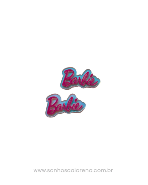 NOME BARBIE EM ACRILICO ROSA PINK E BASE HOLOGRAFICA 4X2,3CM (2 UNIDADES)