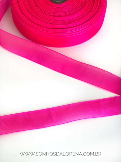 FITA ORGANZA SANDING 14 ROSA NEON PEÇA COM 10 METROS