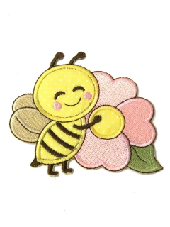 APLIQUE TERMOCOLANTE ABELHA COM FLOR ROSA TAM G 10,5X9,5CM UNIDADE - Sonhos da Lorena