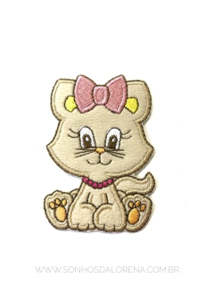 APLIQUE TERMOCOLANTE GATINHA COM LAÇO ROSA TAM P 4,5X7 CM UNIDADE
