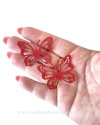 APLIQUE DE BORBOLETA G EM LONITA NAPA METALIZADA VERMELHA 4CM X 3CM COM 02 UNIDADES