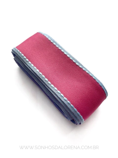 FITA YAMA POLIÉSTER DE 38MM ROSA PINK COM PESPONTO AZUL BB 5 METROS