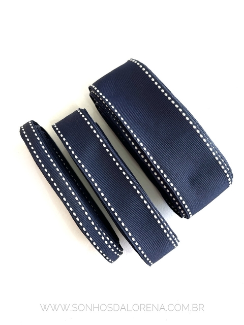 FITA PESPONTADA YAMA AZUL MARINHO COM PESPONTO BRANCO (5METROS) 370W NAVY