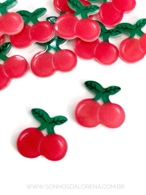 APLIQUE CEREJA DUPLA VERMELHA DE ACRÍLICO 2CM KIT 02 UNIDADES
