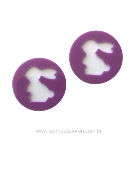 APLIQUE ACRILICO REDONDO COELHO VAZADO ROXO 3,5CM X 3,5CM KIT COM 2 UNIDADES