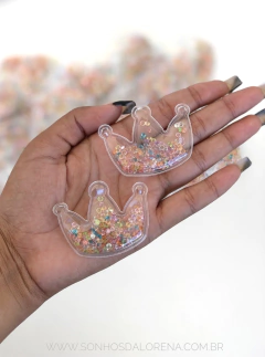 APLIQUE COROA TRANSPARENTE COM CRISTAIS COLORIDOS COM 2 UNIDADES - comprar online