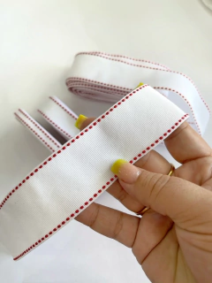 FITA PESPONTADA YAMA BRANCO COM PESPONTO VERMELHO (5METROS) 029R WHITE RED - comprar online