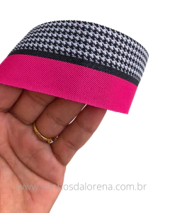 FITA POLIESTER PIED DE POULE COM PINK POR METRO - comprar online