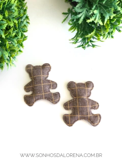 APLIQUE ALMOFADADO URSO MARROM COM LISTRAS MARROM CLARO 5CM 2 UNIDADES