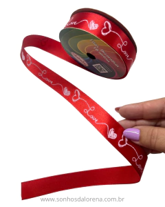 FITA SINIMBU ESTAMPA LOVE COM CORAÇÃO (10METROS) TAMANHO:22MM ART: 1885/22 COR:01 - Sonhos da Lorena