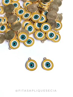 PINGENTE OLHO GREGO P 15MM DOURADO COM BORDA AMARELA (2 UNIDADES) - comprar online