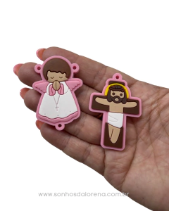 KIT TERÇO INFANTIL EMBORRACHADO DE 5CM ANJINHO ROSA - comprar online