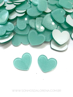 APLIQUE ACRÍLICO CORAÇÃO GLITER FINO M TIFANY 02 UNIDADES