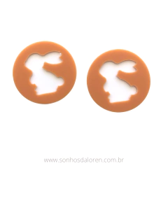 APLIQUE ACRILICO REDONDO COELHO VAZADO SALMÃO 3,5CM X 3,5CM KIT COM 2 UNIDADES