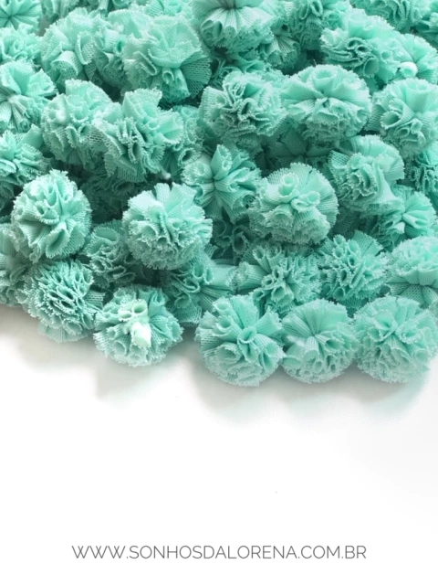 POMPONS DE MALHA 2,5CM VERDE ÁGUA (10 UNIDADES)