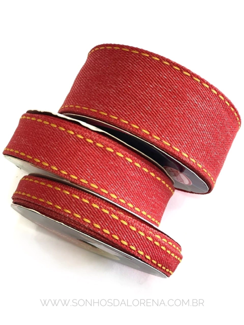 FITA JEANS VERMELHA SINIMBU ROLO COM 10 METROS