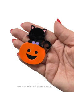 APLIQUE ACRILICO HALLOWEN GATO COM ABOBORA 6 X 4 CM (2 UNIDADES) - comprar online