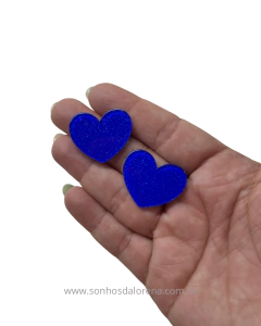 APLIQUE ACRÍLICO CORAÇÃO GLITER FINO M AZUL ROYAL 02 UNIDADES - comprar online