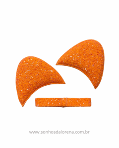 PAR DE ORELHA COM VERÃO NEON LARANJA 6x5CM COM TIRA DE LONITA 50X1CM (1 PACOTE COM 3 PEÇAS)