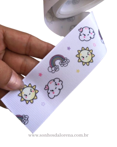 FITA ESTAMPADA COM ARCO-IRIS, NUVEM E SOL DE 38MM PEÇA COM 3 METROS - comprar online
