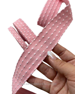 FITA SINIMBU ROSA BEBE COM PESPONTO BRANCO (5METROS) - comprar online