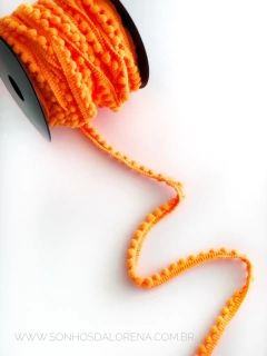 FITA POMPOM PARA ACABAMENTO LARANJA NEON 3 METROS