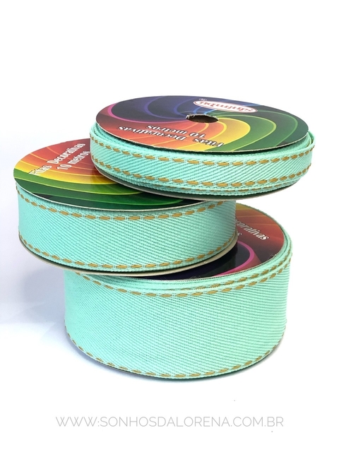 FITA JEANS SINIMBU VERDE COM PESPONTO COR:1785/06 ROLO COM 10 METROS