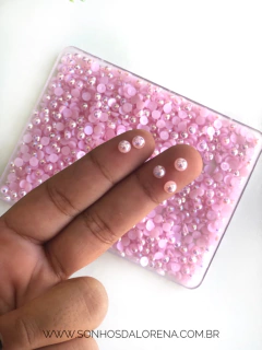 MEIA PEROLA 5MM IRISADA ROSA BEBÊ COM 10 GRAMAS - comprar online