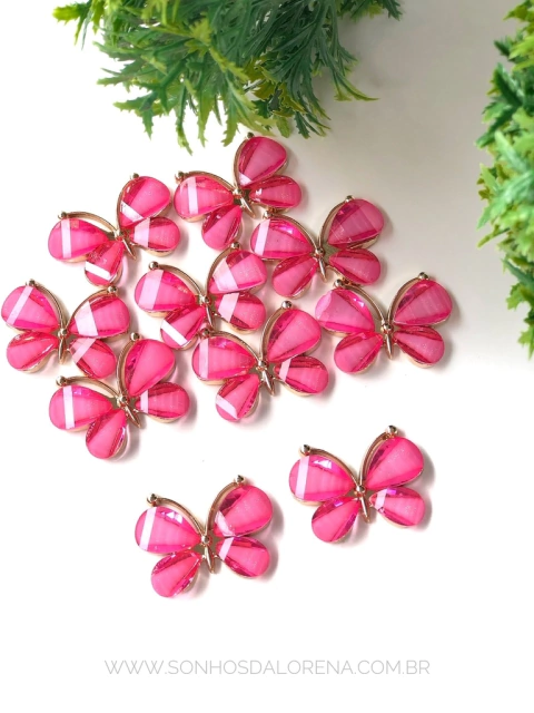 APLIQUE BORBOLETA METAL PINK UNIDADE TAMANHO 2,8CM