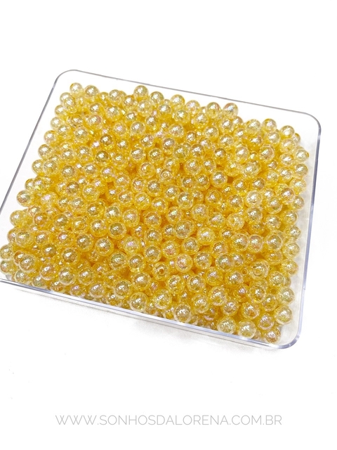 BOLA IRISADA CRAQUELADA AMARELO VANILA 8MM 30 GRAMAS