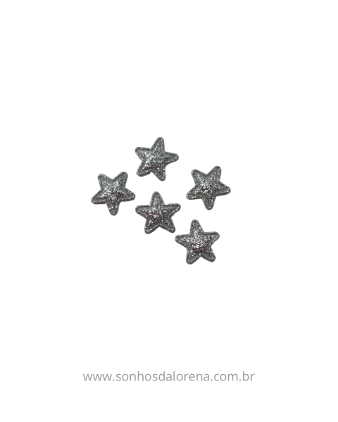 APLIQUE ESTRELA GLITTER P PRATEADA 1,5CM (5 UNIDADES)