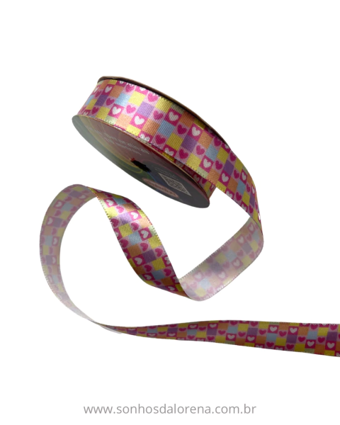 FITA SINIMBU ESTAMPA CORAÇÃO TONS CANDY (10METROS) TAMANHO:22MM ART: 1711/22 COR:190