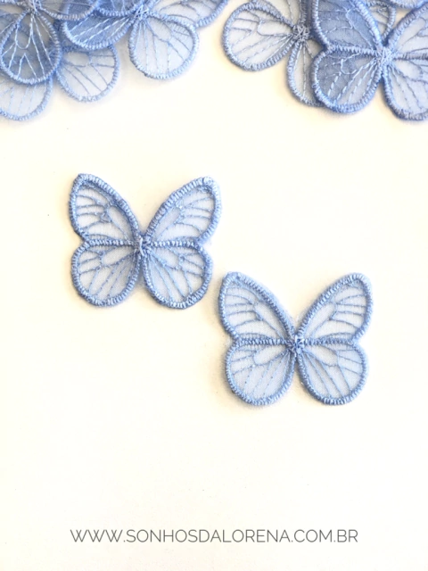 BORBOLETA AZUL BEBÊ EM GUIPI COM 02 UNIDADES